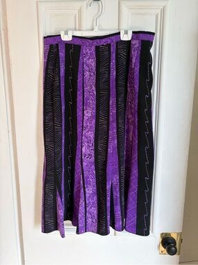 Purple and Black Striped Midi Skirt